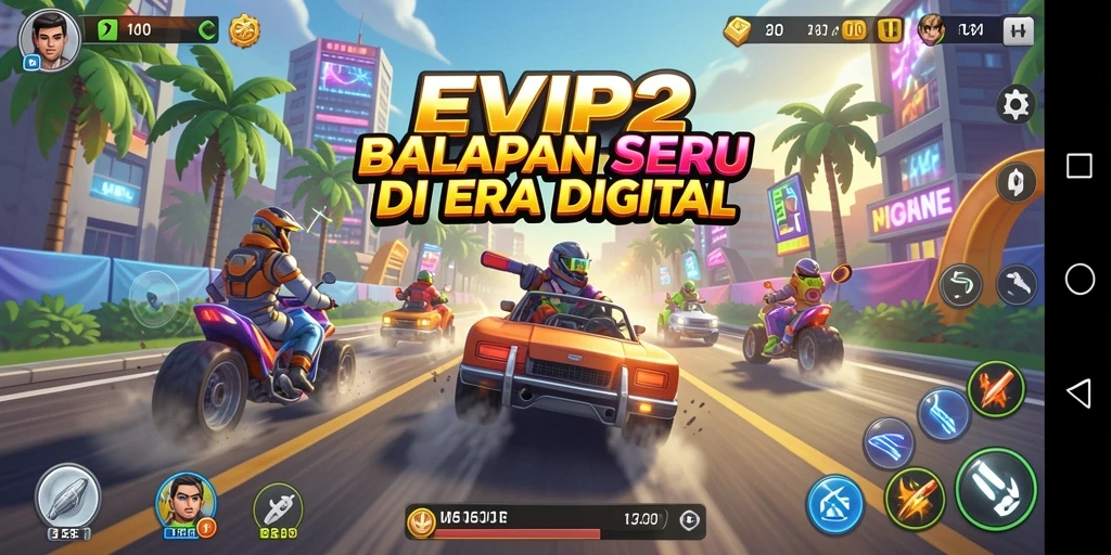 Tampilan gameplay seru EVIP2 dengan aksi balapan mendebarkan.