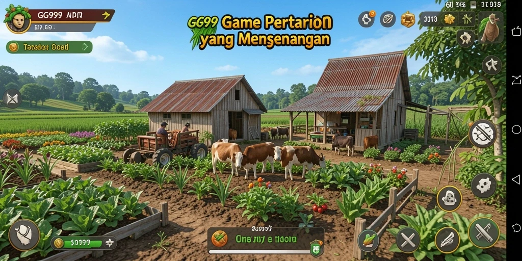 Screenshot GG999 menampilkan gameplay pertanian yang seru dan interaktif.