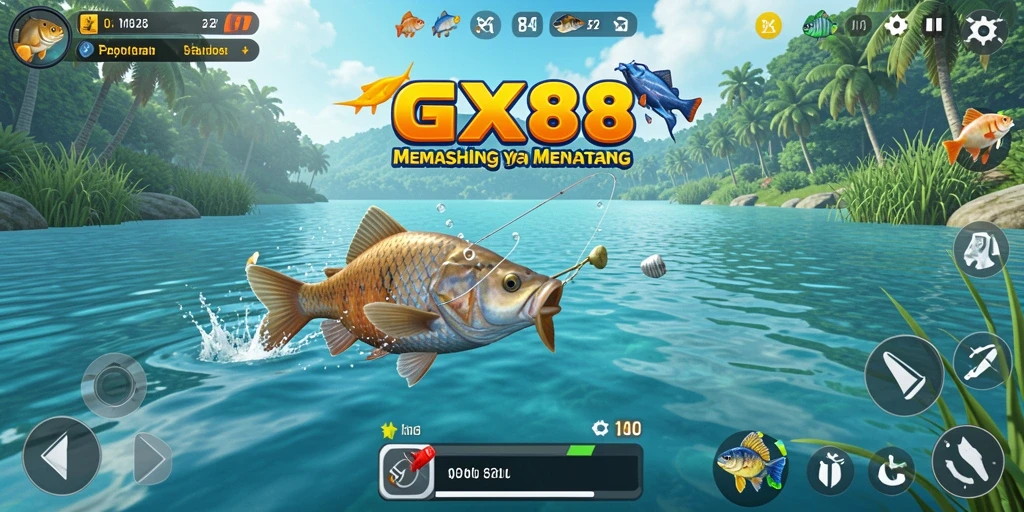 Gameplay GX88 menampilkan momen memancing yang seru dan mendebarkan.