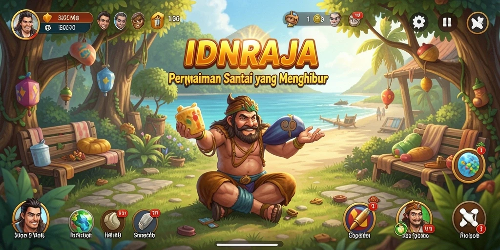 Tampilan utama gameplay IDNRAJA dengan karakter dan tantangan menarik.