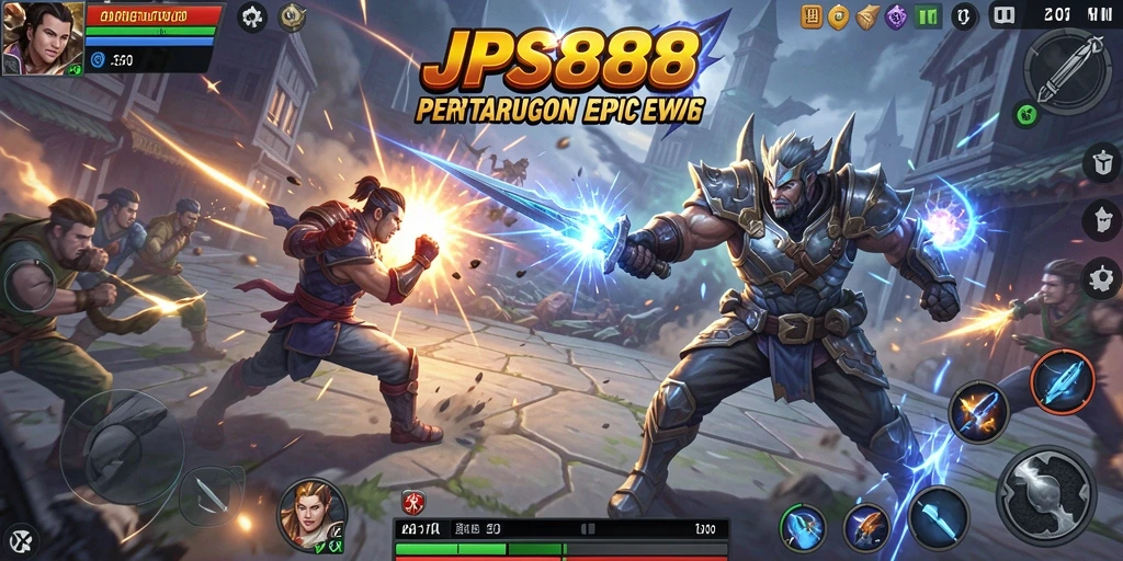 Screenshot dari gameplay <strong>JPS888</strong> menunjukkan pertarungan intens dan karakter yang menonjol.
