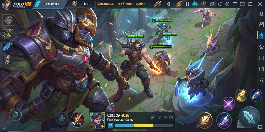 Screenshot gameplay seru dalam pertempuran MOBA.